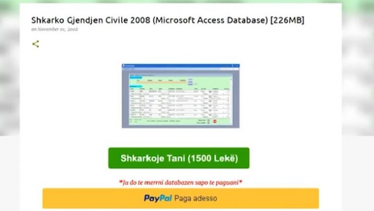 Ja si e kemi blerë online për 1500 lekë databazë-n e plotë të gjendjes civile, të vjedhur në kohën kur PD ishte në pushtet