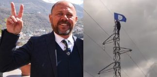 Qytetari ngjitet në majë të shtyllës së tensionit të lartë për të vendosur flamurin e PD, Xhelal Mziu: Ia vlen të rrezikosh për të ngritur të mirën