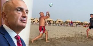 Ilir Meta sfidon të nxehtin e Tiranës me volejboll në Gjirin e Lalzit