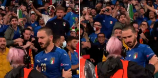 Momenti më qesharak i gjysmëfinales: Sigurimi e ngatërron Bonuccin me tifozin, s’e lejon të kthehet në fushë
