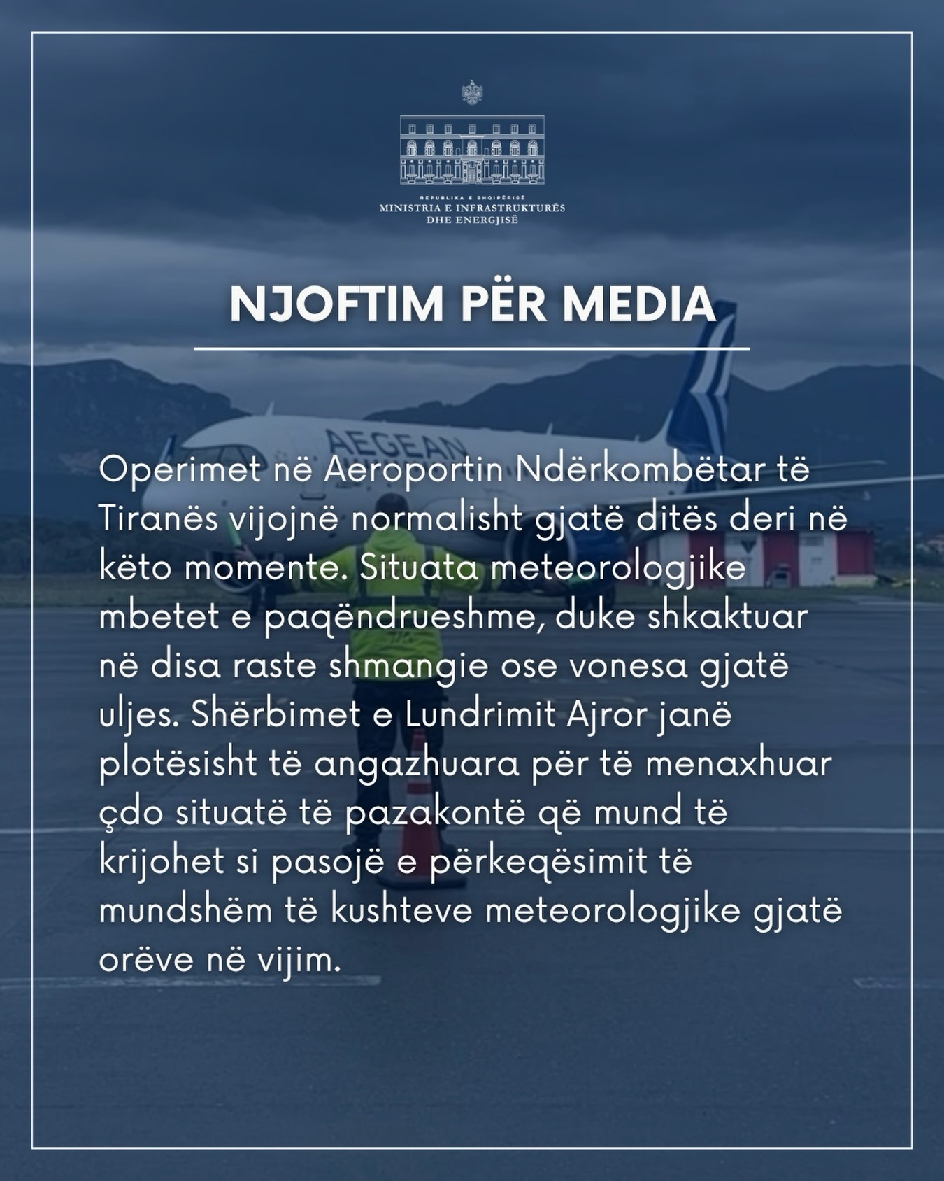 Moti i keq  ministrja Balluku tregon si është situata në Aeroportin e Rinasit  Ka vonesa ose shmangie të uljes së avionëve