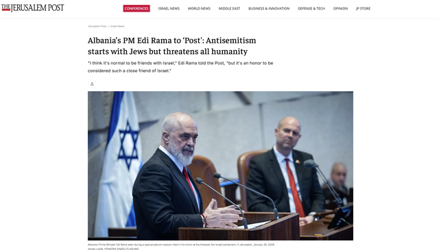 Rama për  The Jerusalem Post   Antisemitizmi nis me hebrenjtë  por kërcënon gjithë njerëzimin