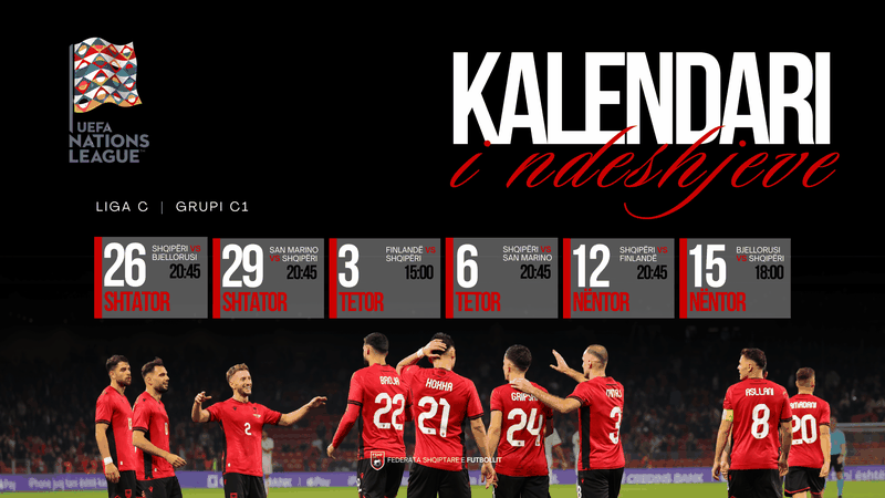 Nations League  Zbardhet kalendari  Kombëtarja e nis në shtëpi kundër Bjellorusisë më 26 shtator dhe e mbyll në transfertë më 15 nëntor