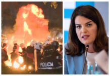 Policë të lënduar dhe molotovë në protestën e opozitës, reagon Ministrja e Brendshme Albana Koçiu