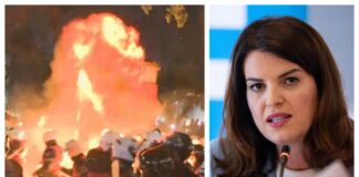 Policë të lënduar dhe molotovë në protestën e opozitës, reagon Ministrja e Brendshme Albana Koçiu