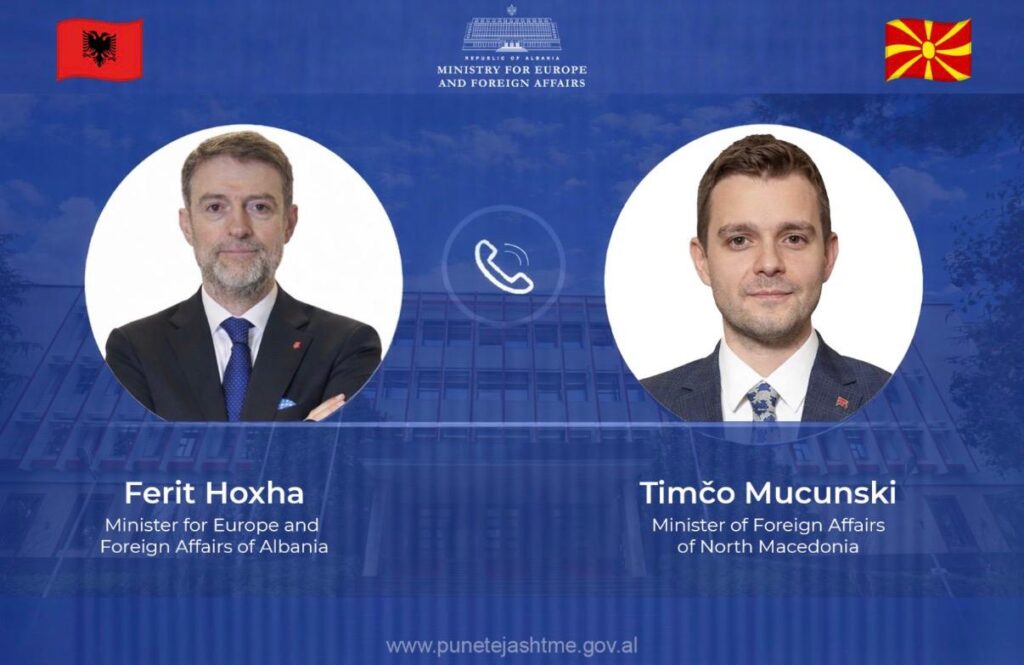 Hoxha telefonatë me homologun Mucunski  Integrimi i Shqipërisë dhe Maqedonisë së Veriut  me rëndësi strategjike për rajonin dhe BE në
