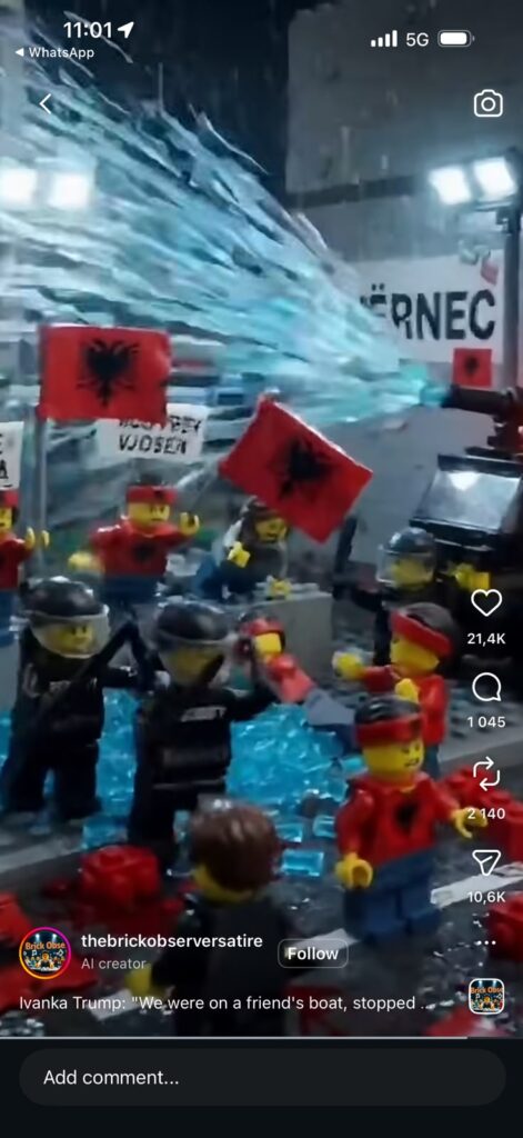 Videot AI me  Lego   Protesta e Zvërnecit po përdoret për të përhapur propagandat anti amerikane dhe anti izraelite