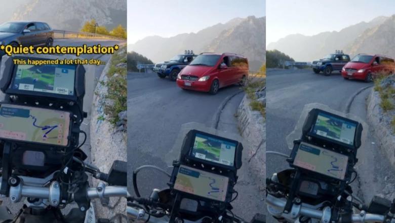  Shqipëria është e bukur por   motorristi rumun i shpëton përplasjes së rrezikshme në Theth  apel shoferëve shqiptarë  Qëndroni në korsinë tuaj