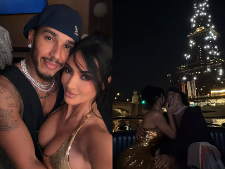 Kim Kardashian dhe Lewis Hamilton shkëmbejnë puthje pasionante nën  Kullën Eiffel  
