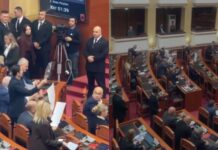 Nis seanca plenare, PD bën zhurmë duke goditur tavolinat teksa flet Peleshi, bllokojnë dhe foltoren