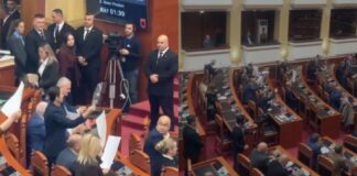 Nis seanca plenare, PD bën zhurmë duke goditur tavolinat teksa flet Peleshi, bllokojnë dhe foltoren