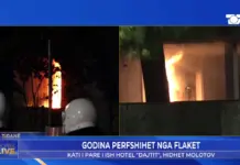 Protestuesit hedhin molotov, përfshihet nga flakët kati i parë i ish-hotel “Dajtit”