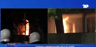 Protestuesit hedhin molotov, përfshihet nga flakët kati i parë i ish-hotel “Dajtit”